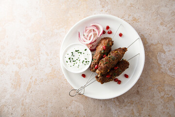 Homemade lamb kebabs with pomegranate © marysckin