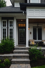 Luxury Home Exterior: Modern Architecture, Stone Steps, and Inviting Porch Design