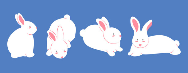 Vector collection of flat design Easter bunnies.