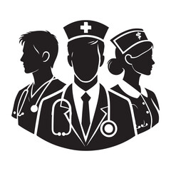 Nurse Silhouette Vector Illustration, Solid White Background.