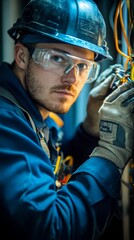 Fototapeta premium Skilled Electrician Working on Circuit Wiring