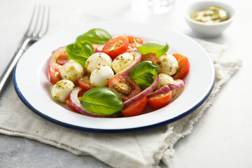 Tomato salad with red onion and cheese