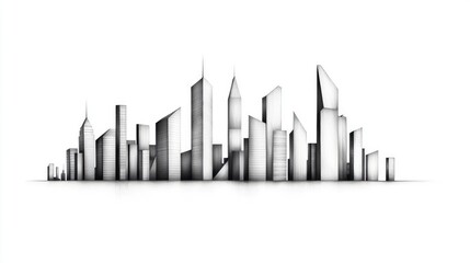 Architect sketching concept. Stylish modern skyline with various architectural shapes on a white background.