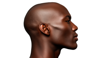 side view clean blad with pores, male, black american, hyper realistic, TRANSPARENT BACKGROUND. png