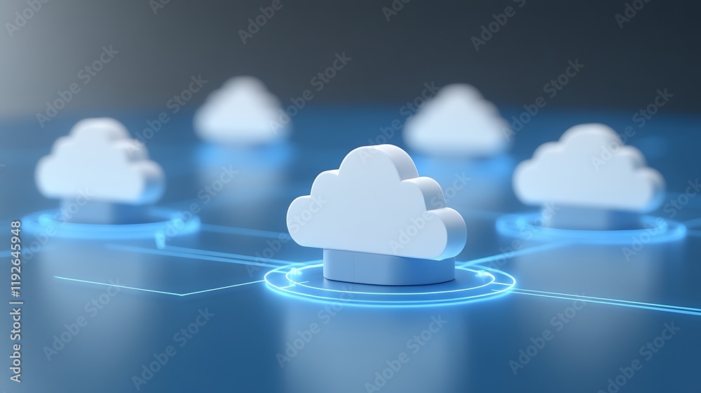 Poster dynamic cloud computing concept with 3d cloud icons and futuristic network connections