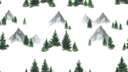 Winter Mountain Landscape Pattern with Pine Trees