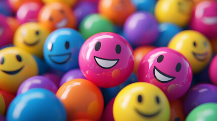 Customer service evaluation with colorful smiley faces representing feedback in a vibrant setting during a business review session with copy space 