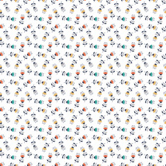 Repeating floral seamless pattern with navy, orange, yellow, and gray blooms—perfect for modern fabric, wallpaper, stationery, and decorative projects.