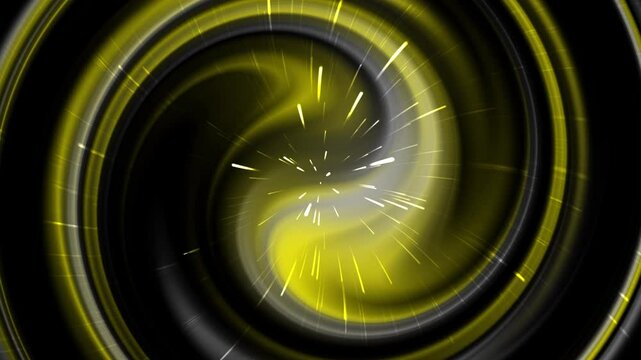 dynamic grey, black, yellow, neon gold circle background, star particle burst explosion, streaks and scattered sparkles, abstract gradient swirl twirl motion, dynamic, 4K loop animation 