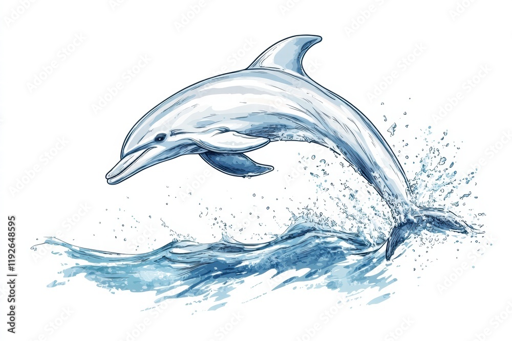 Aufkleber dolphin leaping above ocean waves in a colorful and lively ocean environment during bright daylight.