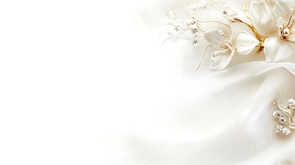 Fototapeta premium Elegant White Fabric with Gold Flower Jewelry