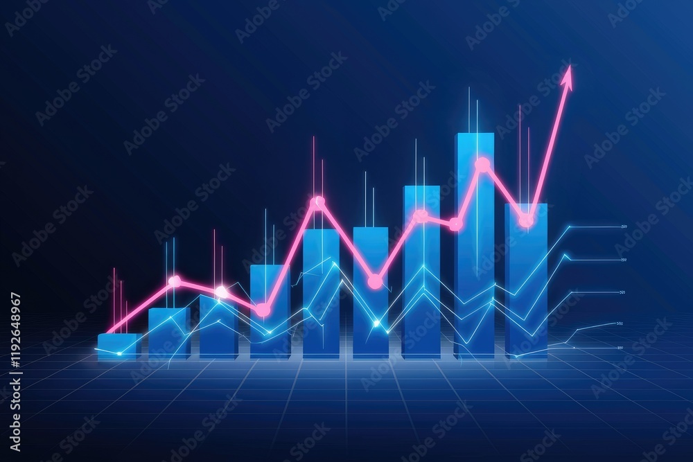 Poster growing bar graph showing increasing business success with upward trend