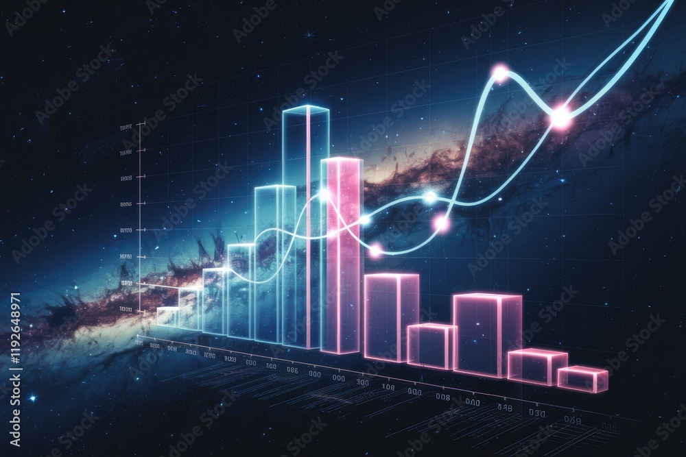 Poster Business graph increasing with space background showing growth and success