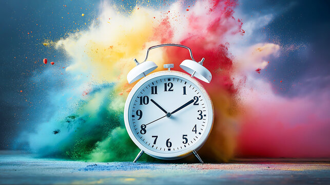 A alarm clock that rings with colorful powder explosion