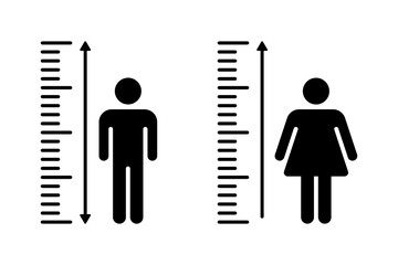 Human height icon set. Height measurement icon set. Scale tall human. Height man and woman vector icon.