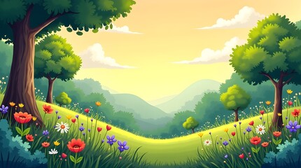 landscape with trees and rainbow