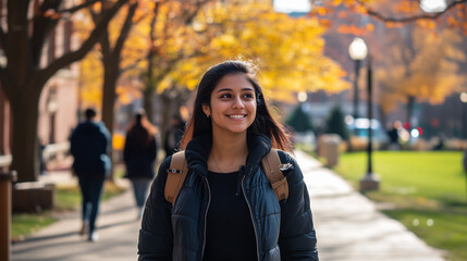 Fototapeta premium woman walking on the university campus