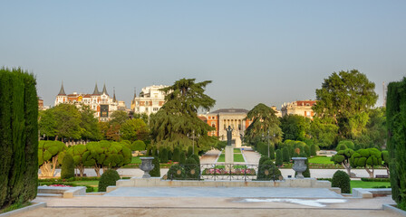A area called El Parterre in public Retiro Park of Madrid, Spain. Beautiful trees and flowers.