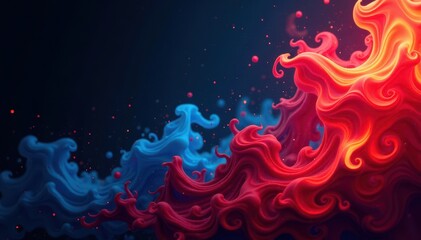 Abstract red and blue fire swirls on black, creating intense visual interest , dramatic, heat, spectacular