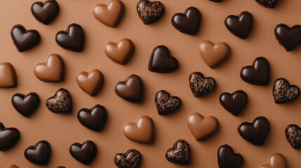 Delightful array of heart shaped cho te confections in various shades of brown, perfect for gifting or celebrating love