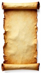 Aged parchment scroll, curled edges, isolated , brown, history, antique