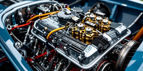 Fototapeta premium Intricate Close-Up of a Custom Race Car Engine Showcasing Unique Mechanical Design Element