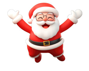 Joyful Santa Claus character with arms outstretched isolated on transparent background.