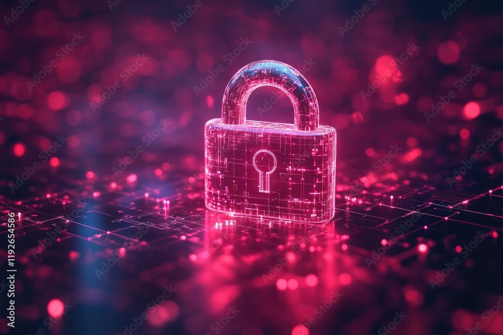 Poster Glowing padlock symbolizing digital security on circuit board