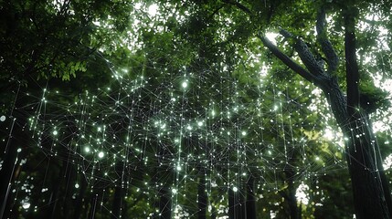 Fototapeta premium A forest with a glowing sky above it