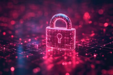 Glowing padlock symbolizing digital security on circuit board