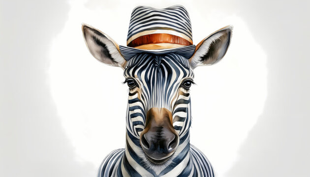 zebra i wearing a hat art design illustration