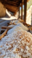 Salt crystals harvested from the earth in a natural setting, showcasing textures and colors in sunlight, mobile wallpaper 4K