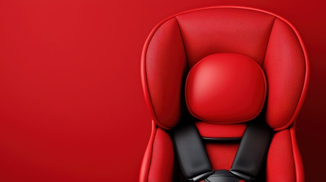 Vibrant Red Child Car Seat with Safety Harness and Smooth Texture