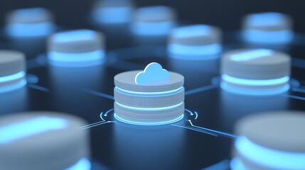 Futuristic Technology Concept with Cloud Storage and Data Nodes in a Digital Network Environment