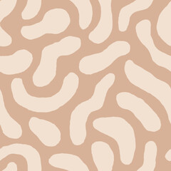 Abstract Beige Seamless Pattern with squiggles and organic shapes. Modern minimalist background with hand drawn geometric texture. Contemporary wallpaper. Repeat vector illustration