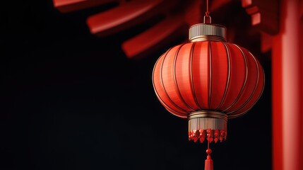 Elegant Red Lantern Hanging in Traditional Asian Architecture