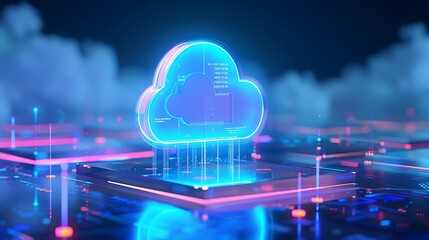 Obraz premium Modern Cloud Computing Concept in a Futuristic Digital Environment with Glowing Effects and Data Visualization