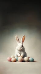 Obraz premium Bunny and eggs for Easter greeting card 