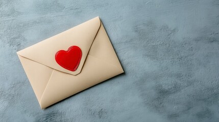 Elegant Cream Envelope with Red Heart Sticker on Blue Background