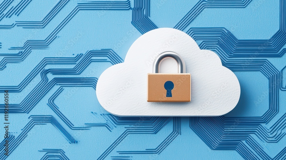 Poster secure cloud computing concept with lock and circuit pattern background