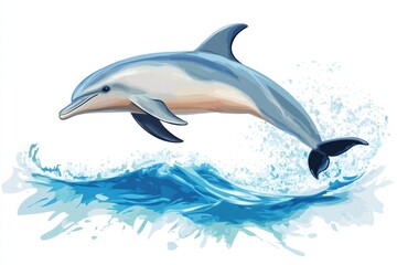 Fototapeta premium Dolphin jumping above waves in a bright ocean setting capturing the essence of marine life. Generative AI