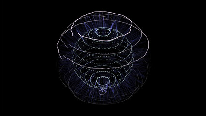 Vector sci-fi blue sphere with particles and lines. Concept network connection. Frame sphere. Abstract technology background.