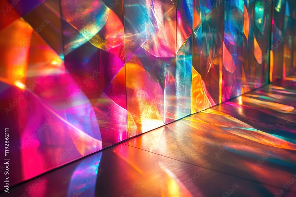 Aufkleber Colorful light reflecting on reflective surface creating abstract pattern