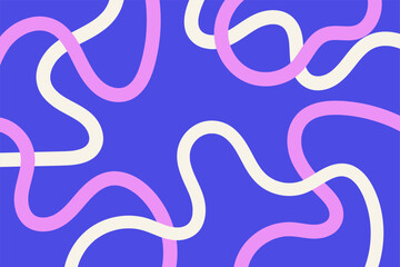 Abstract playful background with wavy line. Backdrop with organic curvy curly stripe. Wave line art. Red and blue colors