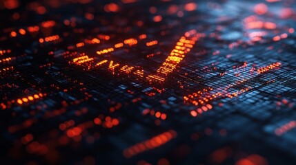 Abstract digital data flow, glowing orange lines on dark blue background.