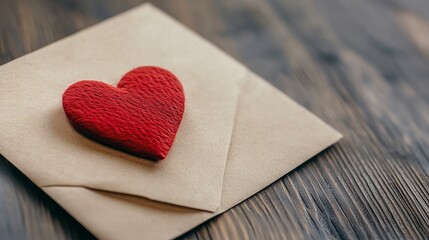 Heart Shaped Stamp on Envelope with Wooden Background