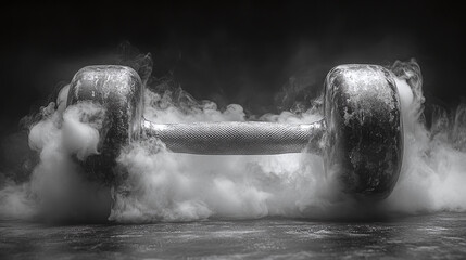 Obraz premium Dumbbell shaped white smoke on a black background. 