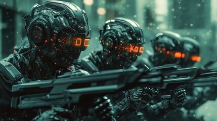 Fototapeta premium Cyberpunk Warfare: Elite Robotic Soldiers