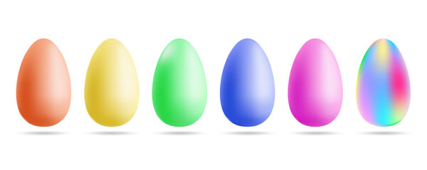 Set of easter eggs on white background, 3d effect. Vector isolated illustration with icons of colored eggs.