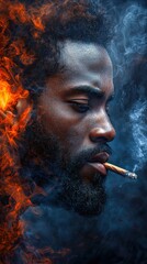 Fototapeta premium Intense Portrait of a Smoky Fire-Driven Man